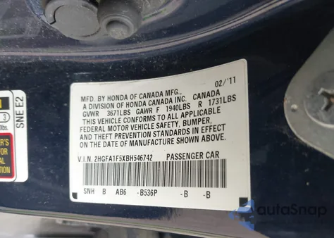2011 Honda Civic Lx from USA, damaged, VIN 2HGFA1F5XBH546742